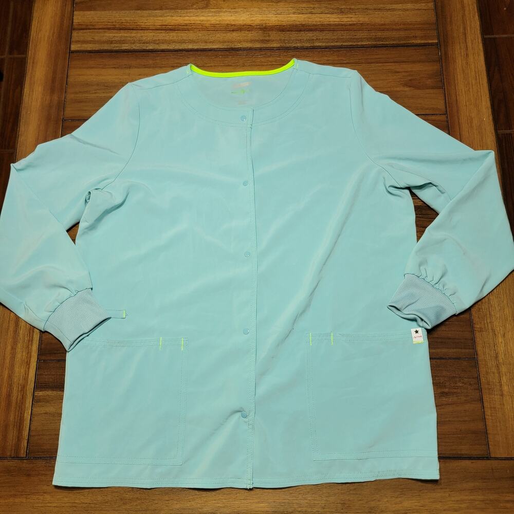 Scrub Star Lite Blue Full Snap LS Scrub Jacket - Size Medium